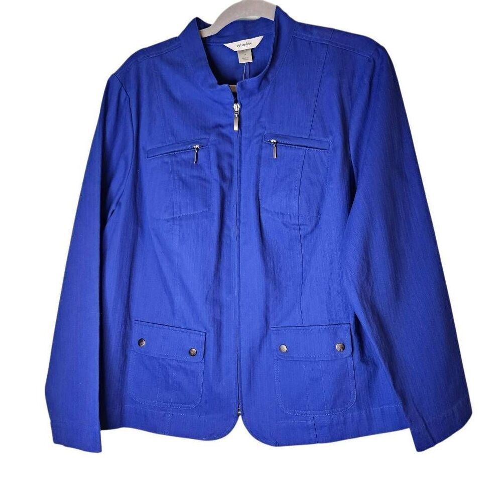 C.J Banks royal blue cotton jacket with zippered front. 1X NWT.